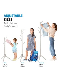 ZOBER High-Grade Wooden Tree Coat Rack Stand, 6 Hooks - Super Easy Assembly NO Tools Required - 3 Adjustable Sizes Free Standing Coat Stand, Hallway Coat Hanger Hat Stand, for Handbag, Clothes & Accessories  - Image 4