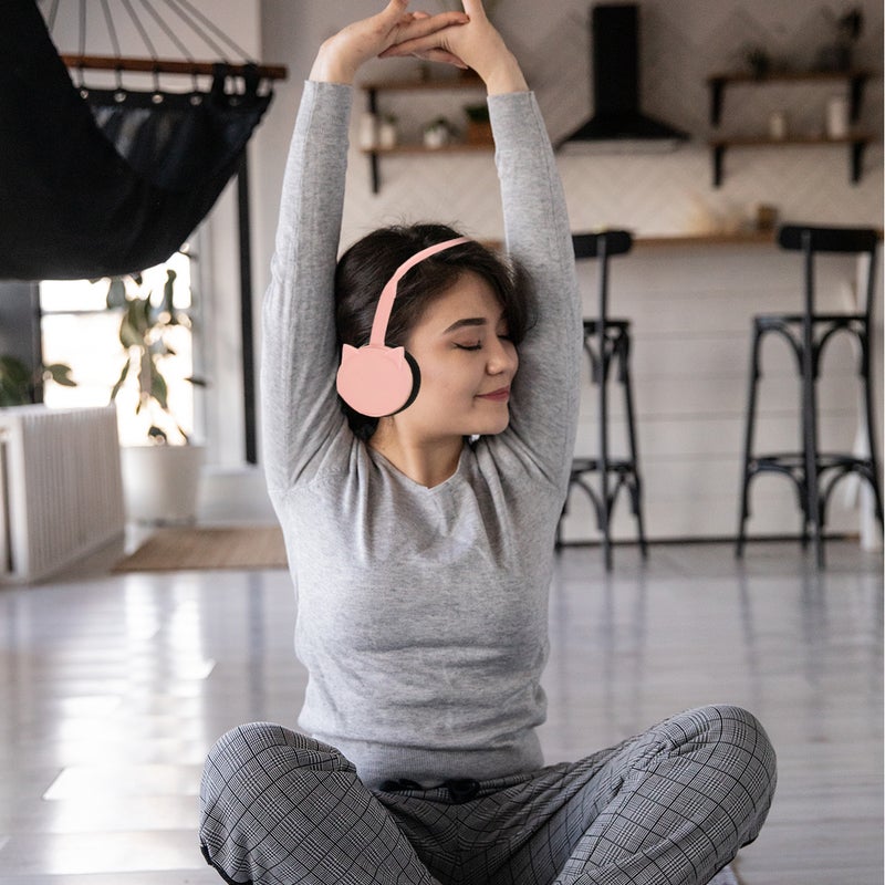 1pc Cat Style Headset With Microphone on Ear Headphone Lightweight Bass Headphopnes for Gilrs (Pink) - Image 5