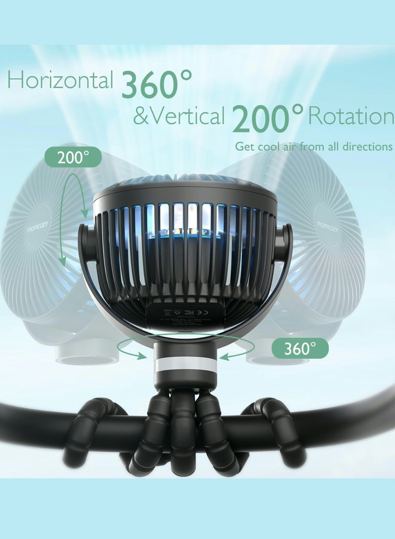 Momcozy Portable Stroller Fan, 27H Ultra-long Battery Life, Detachable 4 Speed 360°Rotate, LED Night Light with 2 Modes, USB Rechargeable and Handheld Cooling Fan for Travel, Car Seat, Bedroom - Image 5