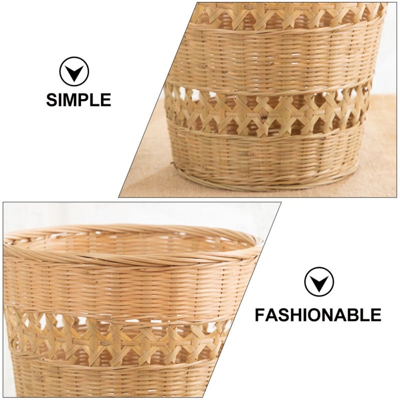Rustic Style Woven Trash Can, Natural Wastebasket with Handle, Medium Size Rubbish Storage Basket for Home, Bedroom, Kitchen Organization - Image 3