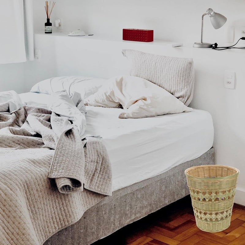 Rustic Style Woven Trash Can, Natural Wastebasket with Handle, Medium Size Rubbish Storage Basket for Home, Bedroom, Kitchen Organization - Image 5