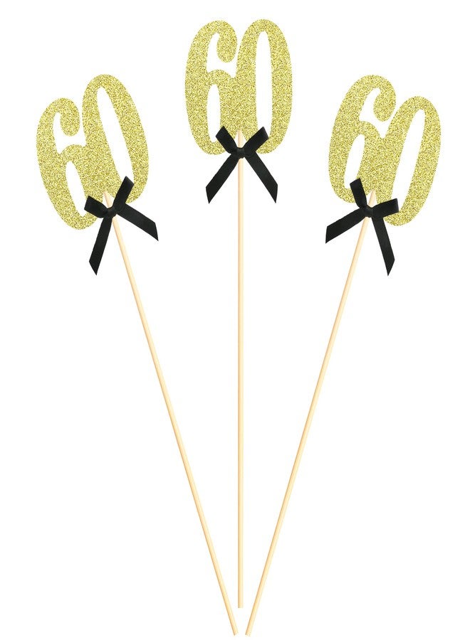 Sotpot 8 pcs Gold Glitter 60th Birthday Centerpiece Sticks, Number 60 with Bow Centerpieces Table Flower Topper for Man Woman 60th Birthday Anniversary Table Party Decorations - Image 1