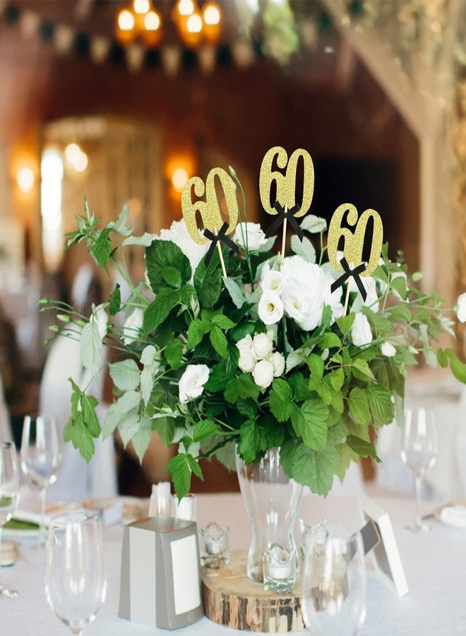 Sotpot 8 pcs Gold Glitter 60th Birthday Centerpiece Sticks, Number 60 with Bow Centerpieces Table Flower Topper for Man Woman 60th Birthday Anniversary Table Party Decorations - Image 5