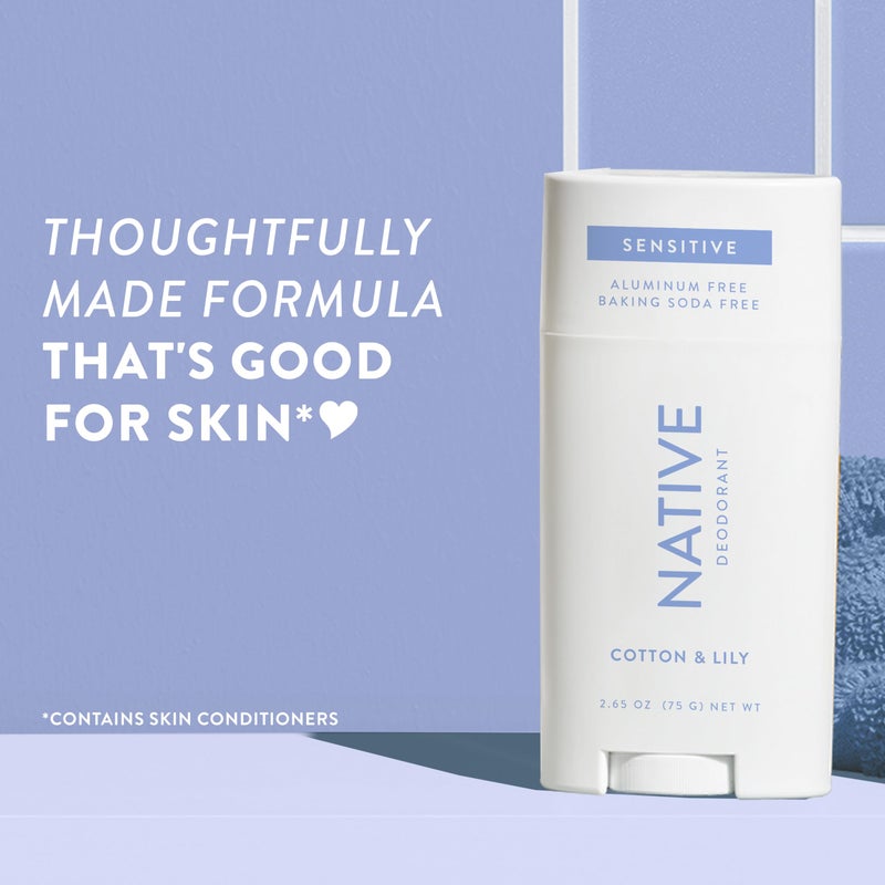 Native Sensitive Deodorant Contains Naturally Derived Ingredients, 72 Hour Odor Control | Deodorant for Women & Men, Aluminum Free with Baking Soda, Coconut Oil and Shea Butter, Cotton & Lily - Image 2