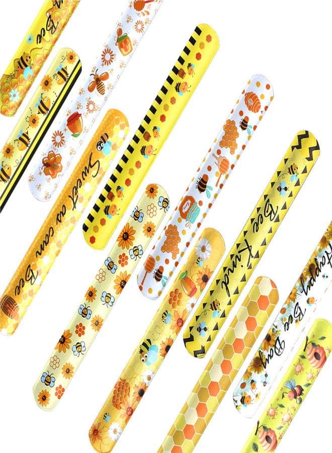 Qpout 48pcs Bee Slap Bracelets Honeycomb Wristbands Assorted Color Bee Theme Party Favors Sunflower Wristband Honeybee Yellow Bee Birthday Slap Bands Baby Shower for Classroom Prizes - Image 4