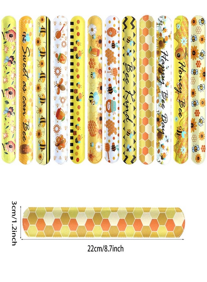 Qpout 48pcs Bee Slap Bracelets Honeycomb Wristbands Assorted Color Bee Theme Party Favors Sunflower Wristband Honeybee Yellow Bee Birthday Slap Bands Baby Shower for Classroom Prizes - Image 3