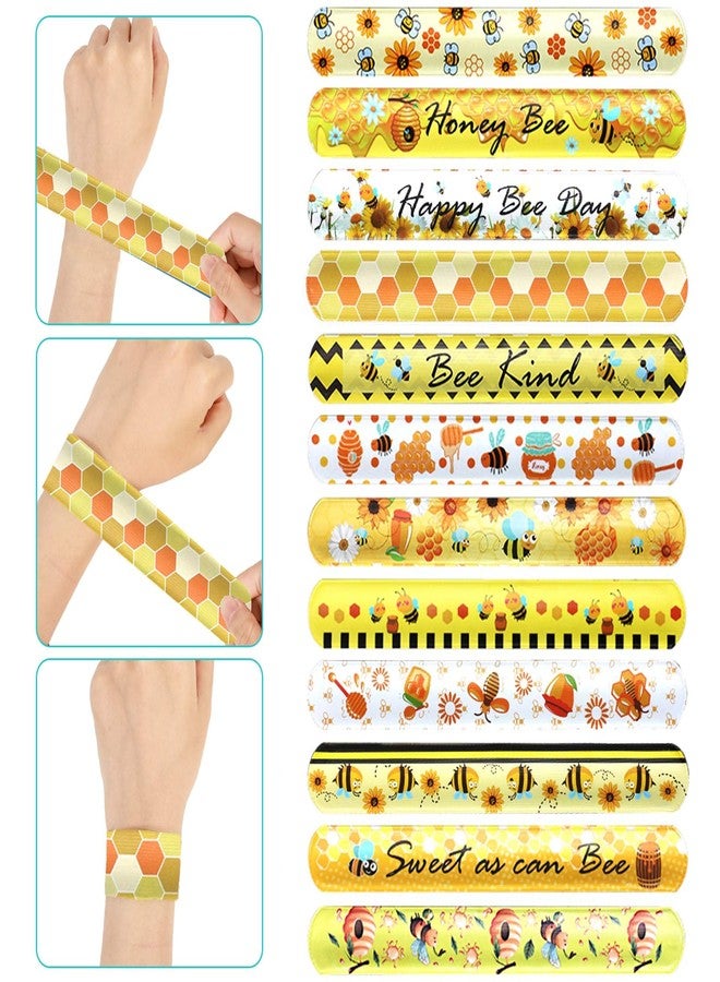 Qpout 48pcs Bee Slap Bracelets Honeycomb Wristbands Assorted Color Bee Theme Party Favors Sunflower Wristband Honeybee Yellow Bee Birthday Slap Bands Baby Shower for Classroom Prizes - Image 5