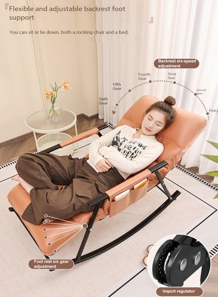 fashionhome Modern Upholstered Adjustable Backrest Rocking Chair Patio Rocking Chair with Side Pockets Lounge Chair for Balcony Outdoor Chair with Armrests 60x96x56 cm - Image 5