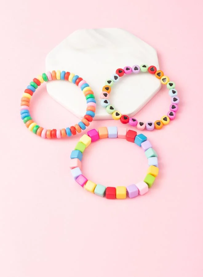 Take Two Pack of 3 - Girls Multi-Color Beaded Bracelets