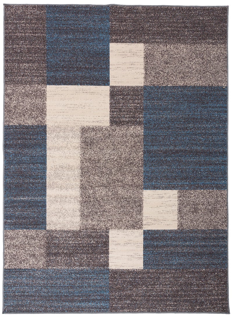 Rugshop Contemporary Blue Geometric Boxes Non-Slip Area Rug Non-Shedding for Living Room, Dining Room and Office, 5'3" x 7'3" - Image 2