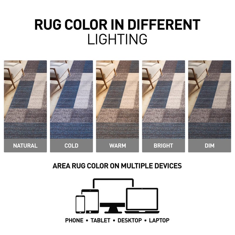 Rugshop Contemporary Blue Geometric Boxes Non-Slip Area Rug Non-Shedding for Living Room, Dining Room and Office, 5'3" x 7'3" - Image 5