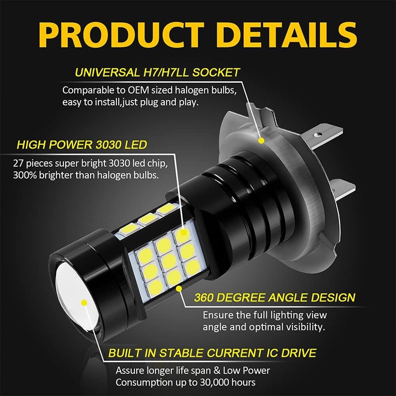 AUXLIGHT H7 LED Fog Light DRL Bulbs, 2400 Lumens Extremely Bright H7LL LED Bulbs Replacement for Cars, Trucks, 6000K Xenon White - Image 4