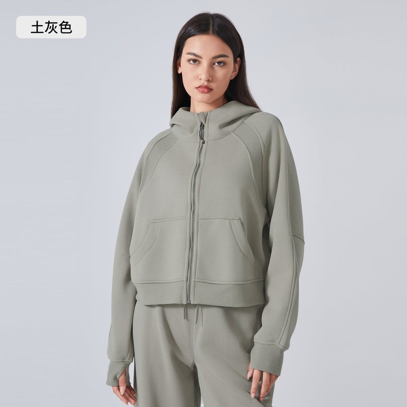 Generic Velvet Hoodie Jacket Womens Casual Sportswear Earthy gray 