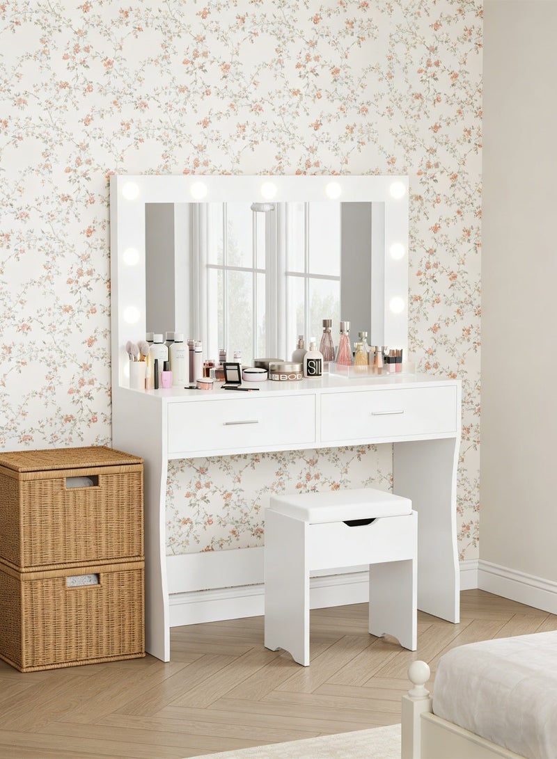 Sharpdo Bedroom Makeup Dressing Table with 3 Color Lighting Modes LED Mirror, Modern Vanity Desk with 2 Spacious Drawers, 90x40x134cm Desktop Vanity Table for Bedroom Skincare and Makeup, AE29 White (Stool Not Included) - Image 5