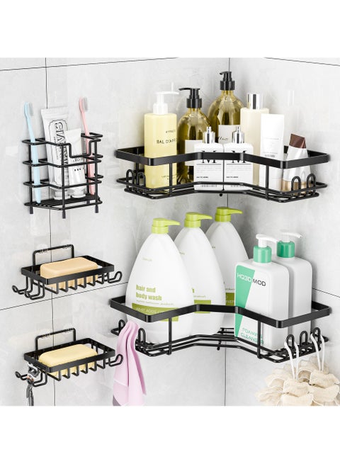 Vtopmart Corner Shower Caddy, 5 Pack No Drill Adhesive Shelves, Wall Mounted Bathroom Organizer, Black