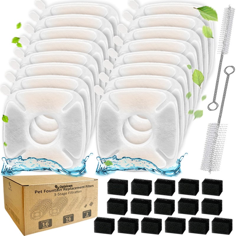OPISICEN 34 Pcs Cat Fountain Filters Replacement Compatible with VEKEN 95oz/2.8L Cat Water Fountain Filters Automatic Dog Water Fountain Filters Pet Fountain - Image 1