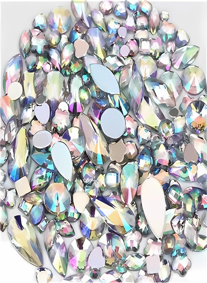 TKDUJH Mixed 1400pcs AB Colour Gems Jewels Flatback Rhinestones, Assorted Shapes Rhinestone for Crafts, Face Art Gem Jewel for Crafting, Acrylic Gemstones DIY Halloween Party Decorations (White AB) - Image 1