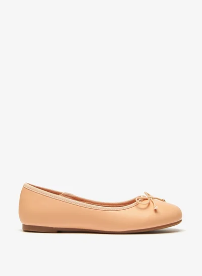 MISSY Girls Solid Slip-On Round Toe Ballerina Shoes with Bow Accent with Cushioning