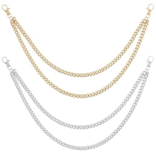 ATCYMI 2 PCS Pants Pocket Chain Layered Metal Jeans Trousers Decorative Chains Belt for Men Women to Hold Wallet Key Streetwear Hip Hop Punk Accessories (Gold + Silver) - Image 1