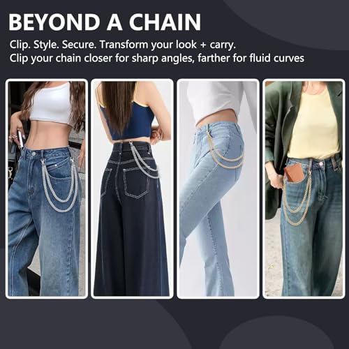ATCYMI 2 PCS Pants Pocket Chain Layered Metal Jeans Trousers Decorative Chains Belt for Men Women to Hold Wallet Key Streetwear Hip Hop Punk Accessories (Gold + Silver) - Image 5