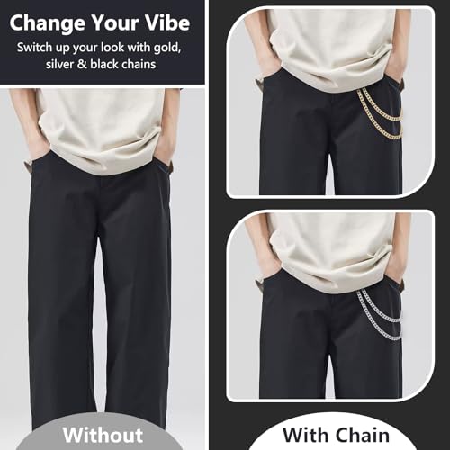 ATCYMI 2 PCS Pants Pocket Chain Layered Metal Jeans Trousers Decorative Chains Belt for Men Women to Hold Wallet Key Streetwear Hip Hop Punk Accessories (Gold + Silver) - Image 2