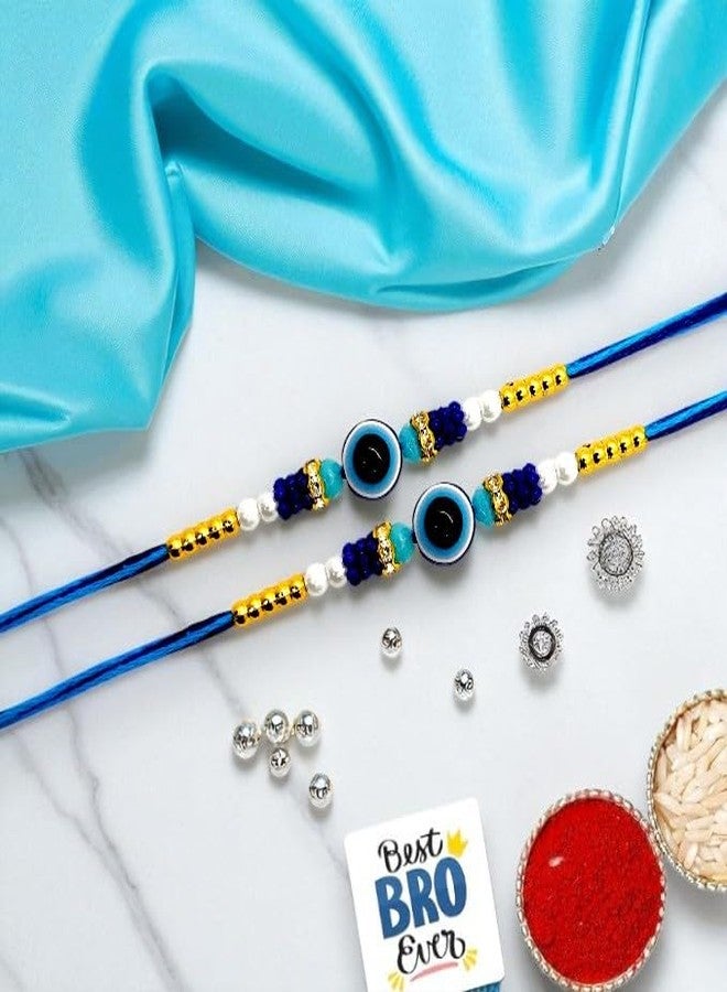 Elleva Evil Eye Rakhi for Brother and Bhabhi | Rakshabandhan Bracelet Raksha Sutra Dhaga Rakhi Combo set | Best Gift for Brother on Raksha Bandhan (Pack of 1) (2) - Image 2