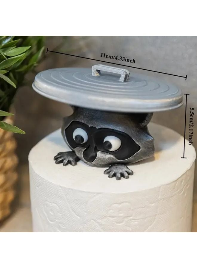 Silvery 3D Printed Raccoon Toilet Paper Holder With Lid Playful Bathroom Decor Gift - Image 4