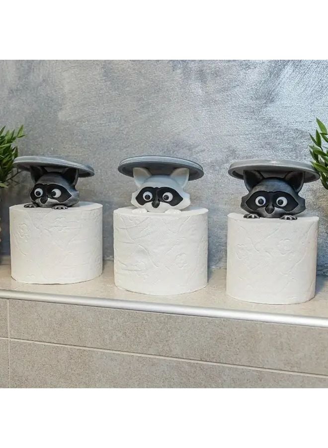 Silvery 3D Printed Raccoon Toilet Paper Holder With Lid Playful Bathroom Decor Gift - Image 5