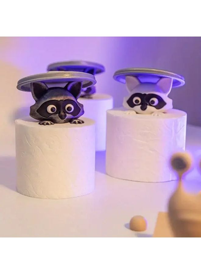 Silvery 3D Printed Raccoon Toilet Paper Holder With Lid Playful Bathroom Decor Gift - Image 2