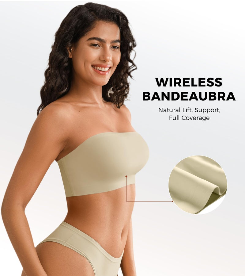 DEANGELMON Strapless Bras for Women Non-Slip Silicone Bandeau Seamless Tube Top Bralette Comfortable Non Padded Stretchy Bras(1P3,M) - Image 2