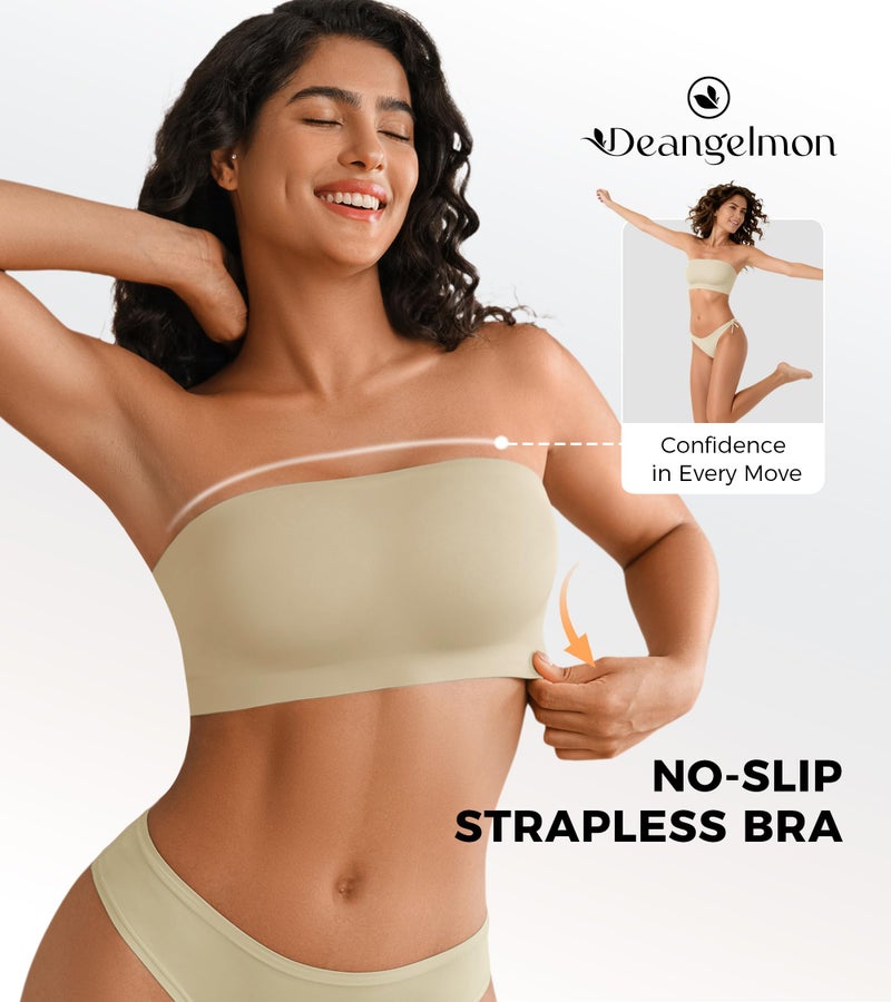 DEANGELMON Strapless Bras for Women Non-Slip Silicone Bandeau Seamless Tube Top Bralette Comfortable Non Padded Stretchy Bras(1P3,M) - Image 3