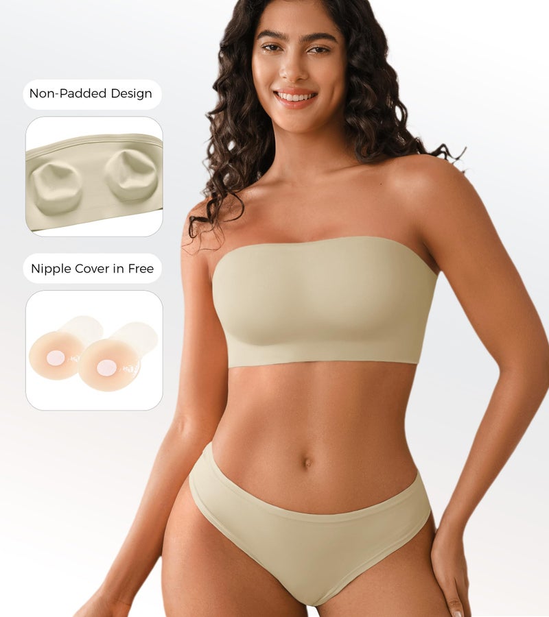 DEANGELMON Strapless Bras for Women Non-Slip Silicone Bandeau Seamless Tube Top Bralette Comfortable Non Padded Stretchy Bras(1P3,M) - Image 4