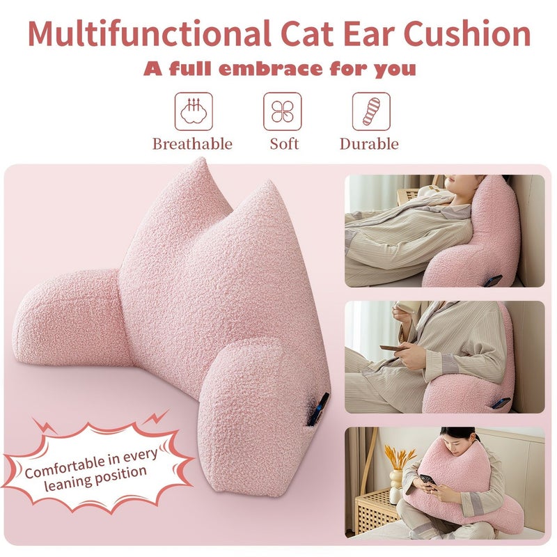 1pc Teddy Plush Cat Ear Lumbar Pillow Pink 33 46 Inch Soft Skin Friendly Fluffy Sofa Cushion High Elastic Support Non Deforming Bed Decoration - Image 1