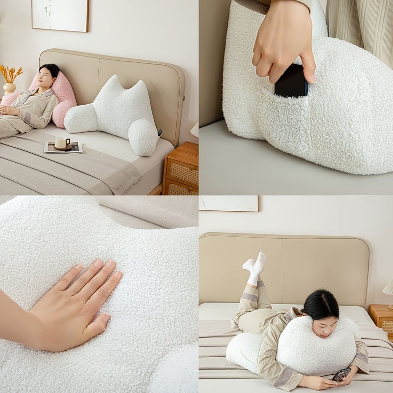 1pc Teddy Plush Cat Ear Lumbar Pillow Pink 33 46 Inch Soft Skin Friendly Fluffy Sofa Cushion High Elastic Support Non Deforming Bed Decoration - Image 5