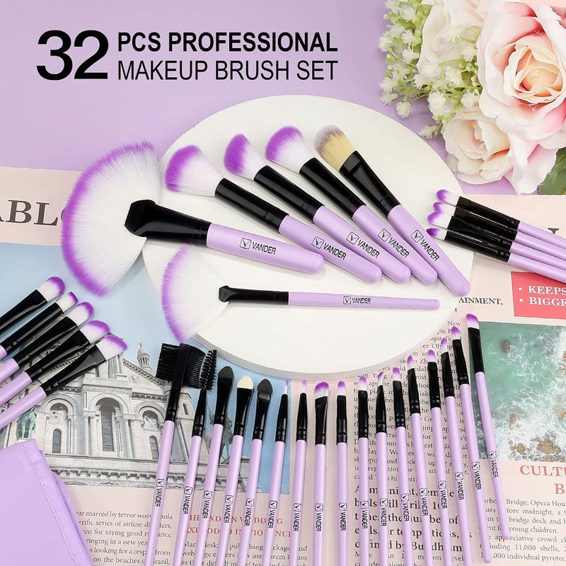 VANDER Make up Brushes, VANDER Professional 32pcs Makeup Brush Set, Makeup Brushes Set Foundation Blending Cosmetic Brush Set Kit,Purple - Image 3