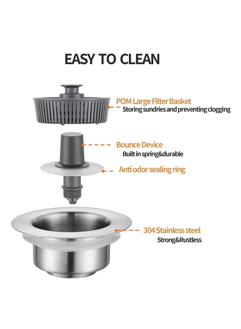 Y&D 3-in-1 Kitchen Sink Stopper Strainer, 304 Stainless Steel Pop Up Anti-Clogging Strainers, for Accessories US Standard 3-1/2 inch Drain Filter  - Image 3