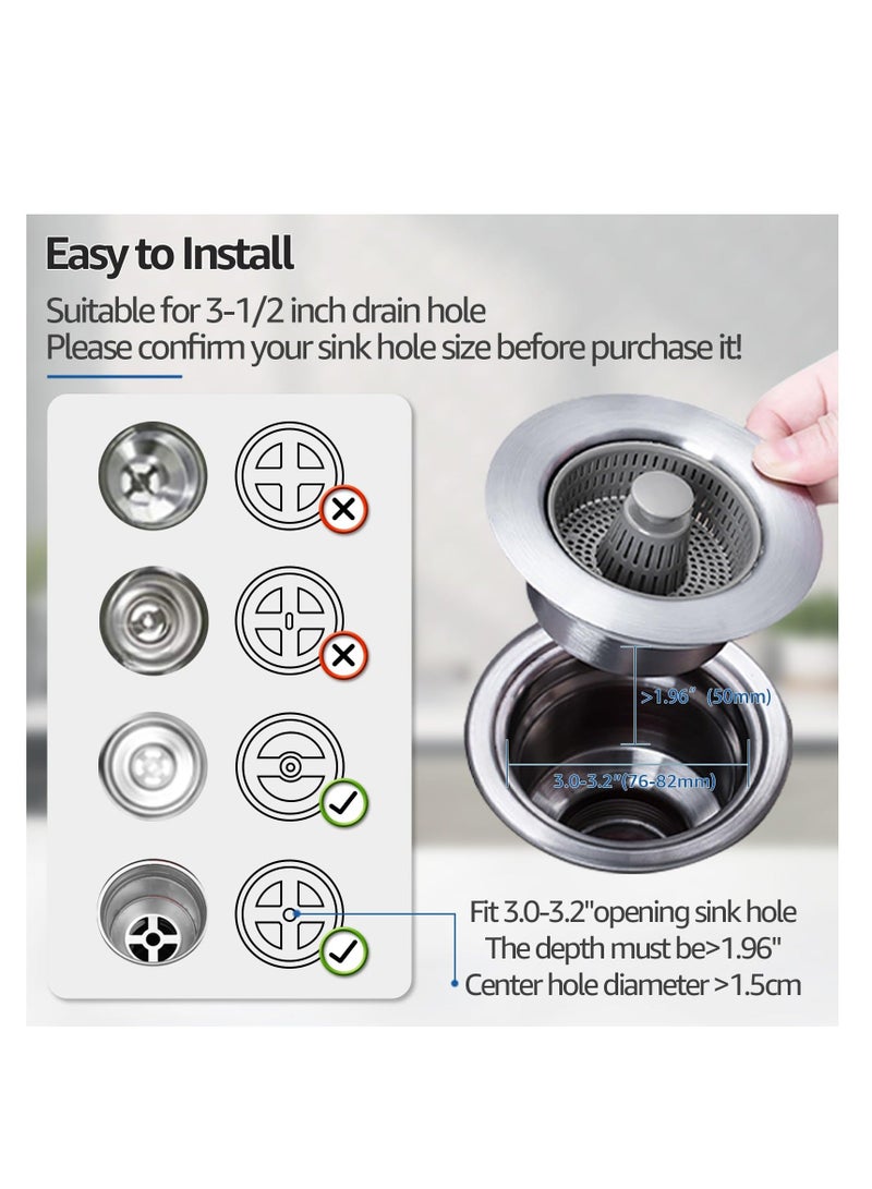 Y&D 3-in-1 Kitchen Sink Stopper Strainer, 304 Stainless Steel Pop Up Anti-Clogging Strainers, for Accessories US Standard 3-1/2 inch Drain Filter  - Image 2