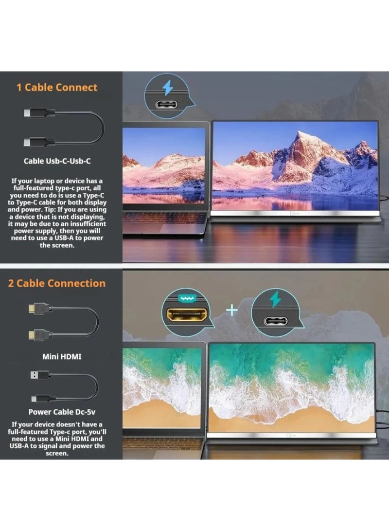 ڤي2كوم شاشة محمولة V2COM مقاس 15.6 بوصة P4 بدقة Full HD IPS مع منفذ USB-C/HDMI شاشة خارجية فائقة النحافة للابتوب، الكمبيوتر، الألعاب والسفر - Image 5