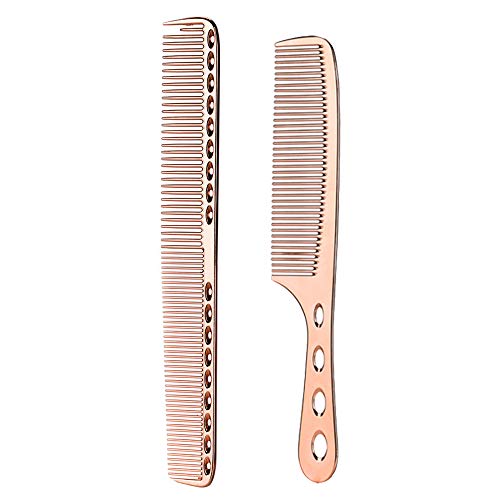 wweenuo 2 pcs Stainless Steel Hair Combs Anti Static Styling Comb Hairdressing Barbers Combs (Rose Gold) - Image 1