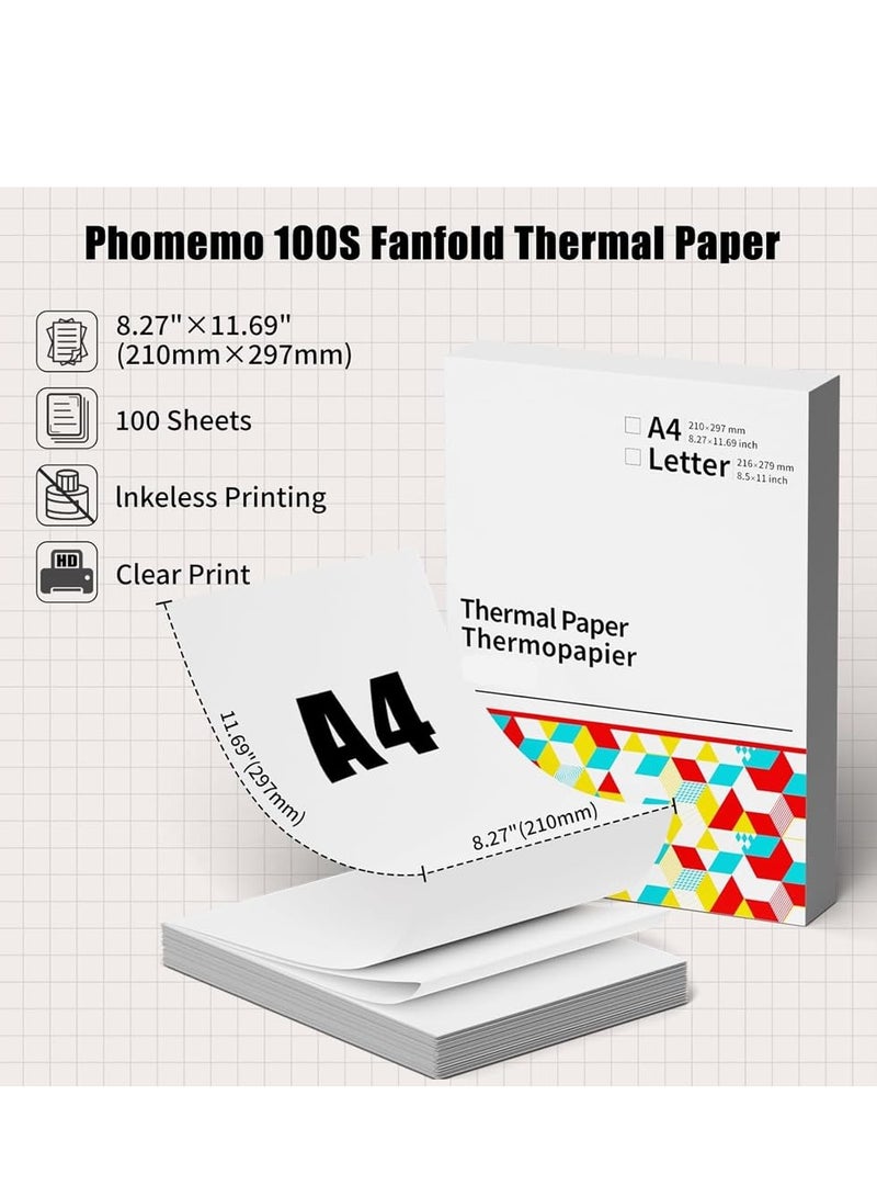 phomemo A4 Thermal Paper - Multi-Purpose Thermal Papers for Phomemo M08F, M832, M834 Compatible with A4 Thermal Portable Printer, 8.27" x 11.69"(210x297mm), 100 Sheets, Black on White - Image 3