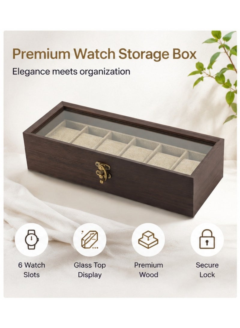 BIG CLICK Luxury 6-Slot Solid Wood Watch Box Holder Organizer with Glass Display Top for Men - Image 1
