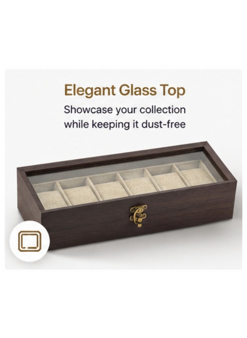 BIG CLICK Luxury 6-Slot Solid Wood Watch Box Holder Organizer with Glass Display Top for Men - Image 2