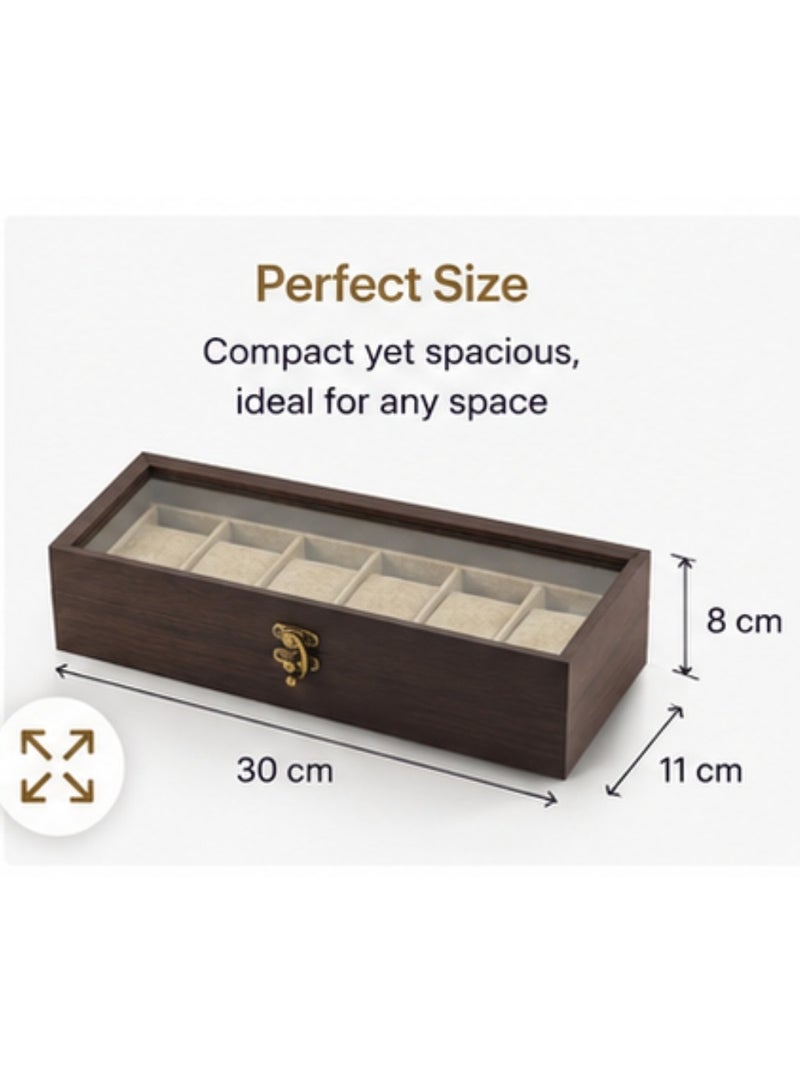 BIG CLICK Luxury 6-Slot Solid Wood Watch Box Holder Organizer with Glass Display Top for Men - Image 3