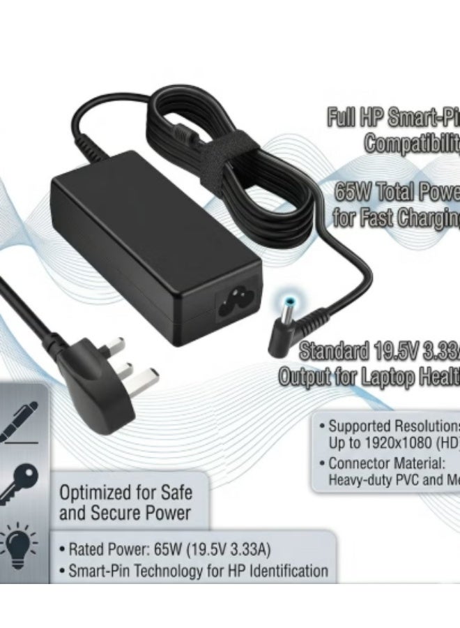 Replacement 65W HP Laptop Charger, Ac Adapter for HP Pavilion, HP EliteBook, HP Spectre, HP Envy, HP Chromebook, HP ProBook, HP Stream, HP 250 G6, 255 G7 and More(4.5 X 3mm)