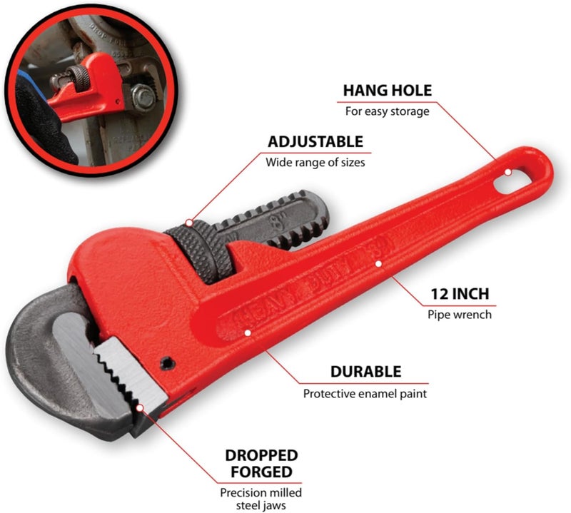Performance Tool W1133-8B 8-Inch Pipe Wrench with Drop Forged Steel Jaws - Image 2