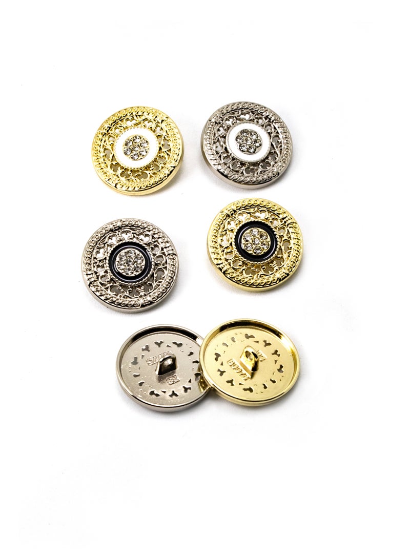 26PCS and 3 sizes Clothes Buttons - Fashion nice Design with stone Round Shaped Metal Button Set (Silver + White )  - Image 5