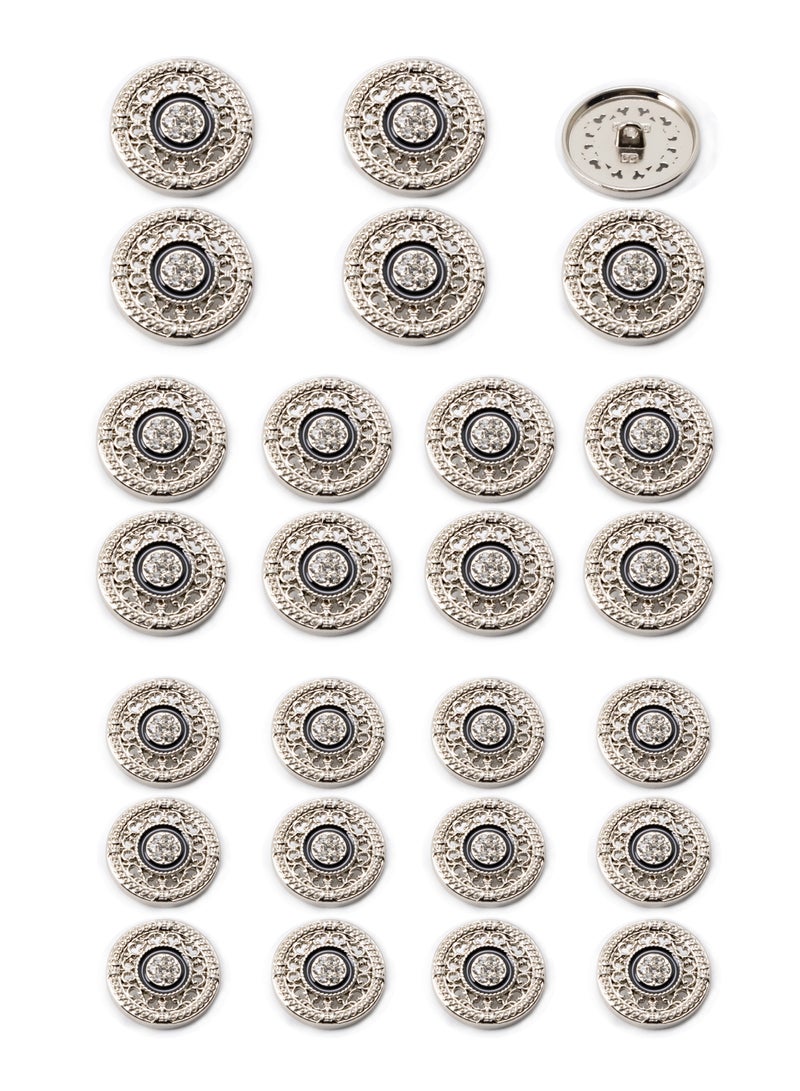 26PCS and 3 sizes Clothes Buttons - Fashion nice Design with stone Round Shaped Metal Button Set (Silver + White )  - Image 3