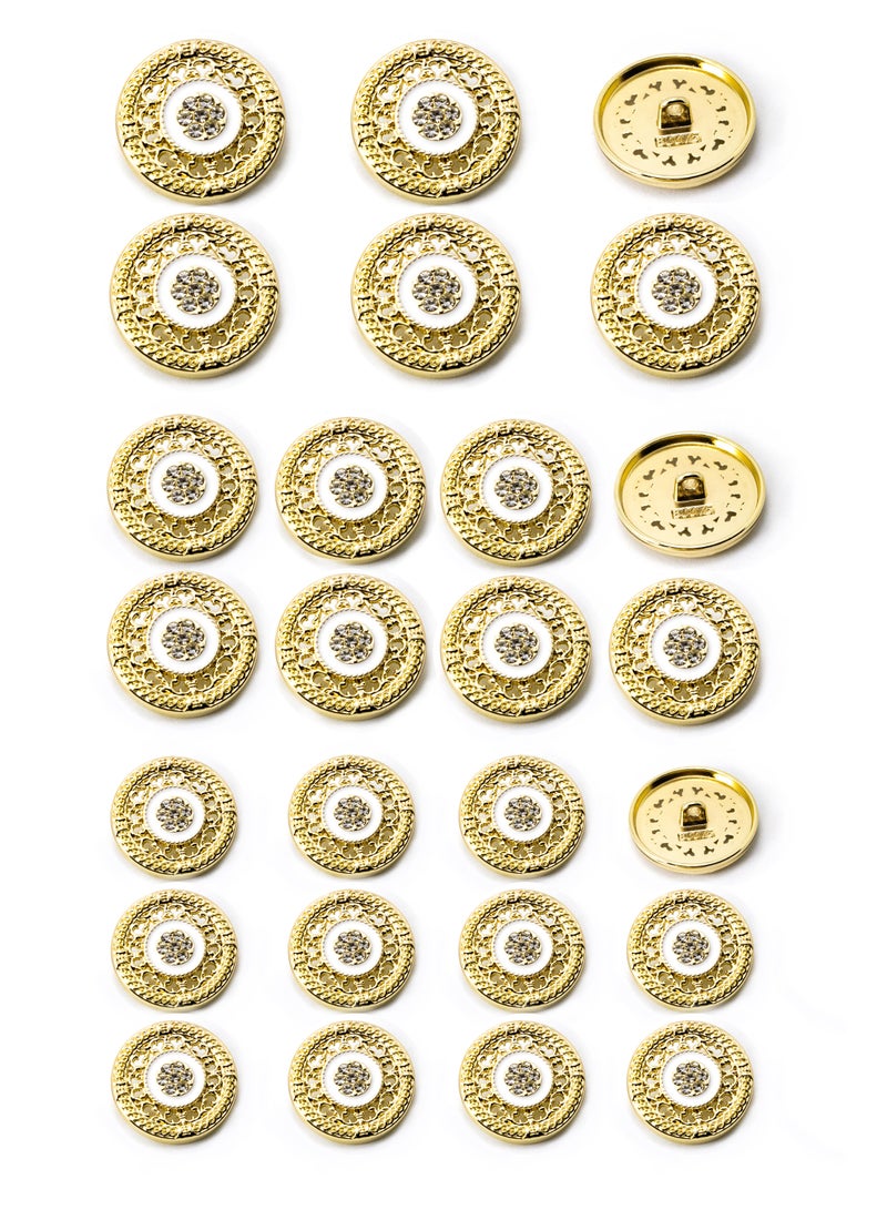 26PCS and 3 sizes Clothes Buttons - Fashion nice Design with stone Round Shaped Metal Button Set (Silver + White )  - Image 2