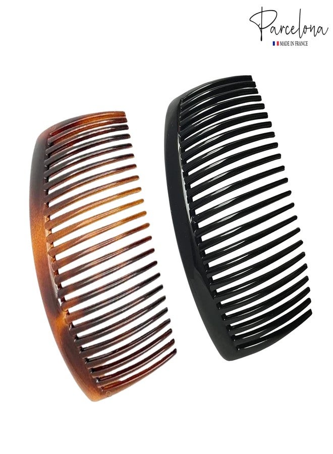 Parcelona French Glossy 23 Teeth Large 4" Celluloid Acetate 2 Colors Hair Clip Combos No Slip Grip Side Hair Combs for Women, Made in France (Shell Black) - Image 4