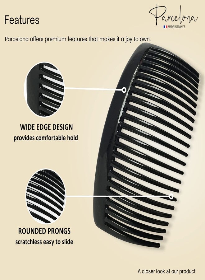Parcelona French Glossy 23 Teeth Large 4" Celluloid Acetate 2 Colors Hair Clip Combos No Slip Grip Side Hair Combs for Women, Made in France (Shell Black) - Image 3